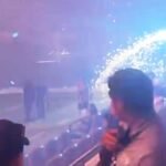Followers scram: Fireworks head into the stands at BMO stadium after Angel Metropolis FC match
